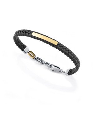 Pulsera VICEROY Para Hombre - Acero IP Dorado con Placa y Piel Trenzada Negra Sr Fashion - 14332P01012