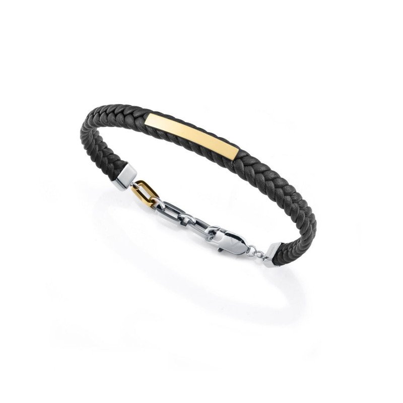 Pulsera VICEROY Para Hombre - Acero Bicolor IP Dorado con Placa Central y Piel Trenzada Negra | 14332P01012 Pulsera VICEROY Para Hombre - Acero Bicolor IP Dorado con Placa Central y Piel Trenzada Negra | 14332P01012