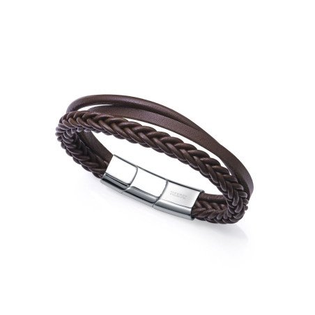 Pulsera VICEROY Para Hombre - Acero y Piel Marrón Múltiple Trenzada y Lisa - 14125P01011