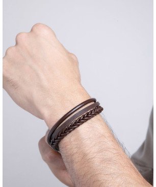 Pulsera VICEROY Para Hombre - Acero y Piel Marrón Múltiple Trenzada y Lisa - 14125P01011