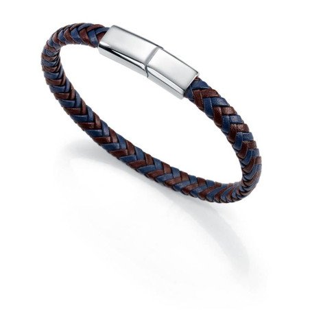 Pulsera VICEROY Para Hombre - Acero y Piel Trenzada Marrón y  Azul Sr Fashion - 6373P09013