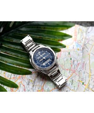 Reloj Casio Waveceptor Solar Multi-Band 6 con Hora Mundial y Correa Ajustable Acero Esfera Azul WVA-M650D-2AER