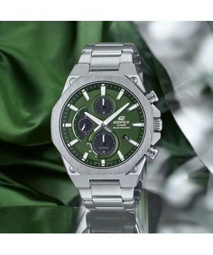 Reloj Casio EDIFICE - Cronógrafo Solar Ultrafino Cristal de Zafiro - Bisel Octogonal - Acero con Esfera Verde - EFS-S570D-3AUEF