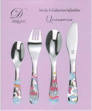 Vajilla de Unicornio Infantil - Set de 4 Cubiertos Infantiles de Acero Inoxidable - 09710
