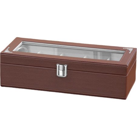 Caja Para 5 Relojes – Caja de Símil-Cuero con Apliques de Plata Laminada (27x12x8 cm) | 08187-1