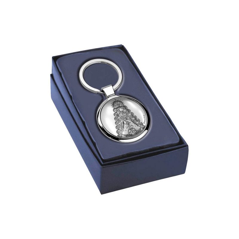 Llavero Plateado – Aplique Virgen del Rocío (8,5x4 cm) | Incluye Estuche | J7362-7