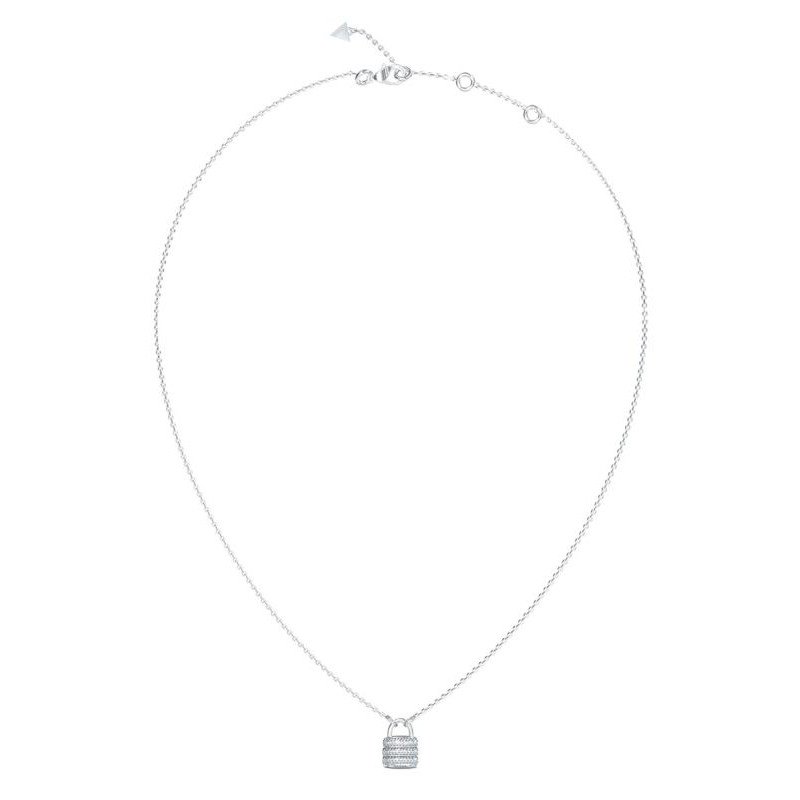 Collar GUESS My Secret Para Mujer - Cadena de Acero con Colgante Candado Plateado Cubierto de Pedrería | JUBN05417JWRHT-U