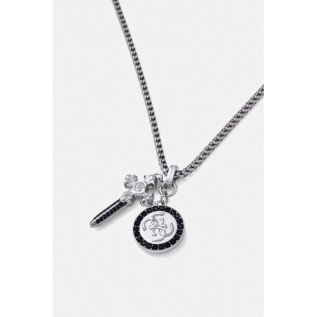 Collar GUESS Rebel Knight Para Hombre - Cadena Trenzada de Acero con Daga y Placa 4G con Piedras en Negro | JUMN05075JWSTT-U