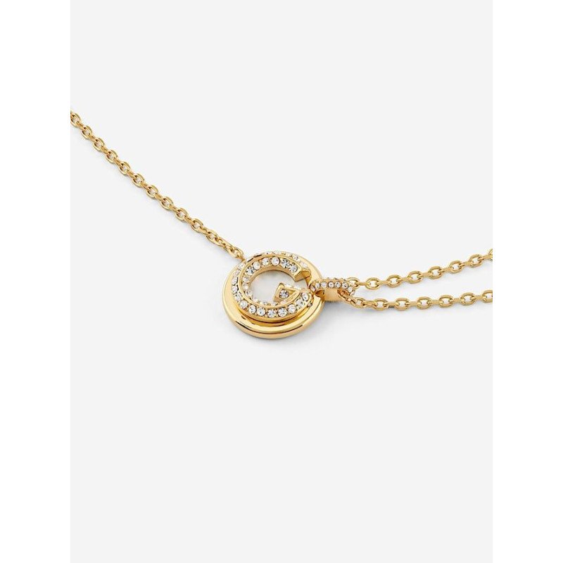 Collar GUESS G Crystal Para Mujer - Doble Cadena de Acero e IP Dorado con Colgante G Acero y Madreperla | JUBN05437JWYGT-U