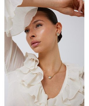 Collar GUESS G Crystal Para Mujer - Doble Cadena de Acero e IP Dorado con Colgante G Acero y Madreperla | JUBN05437JWYGT-U