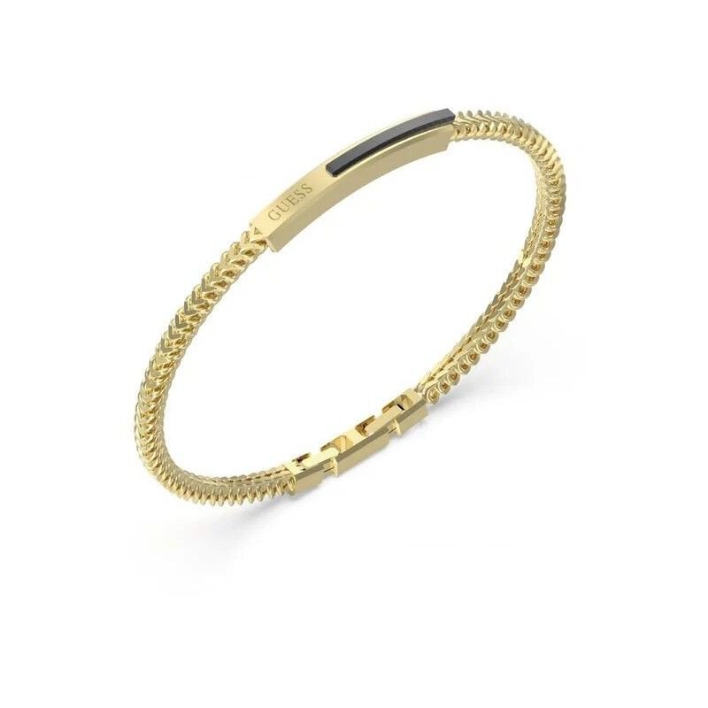 Pulsera GUESS Noir Para Hombre - Cadena Trenzada de Acero IP Dorado y Pieza Central con Parte Lacada en Negro | JUMB05109JWYGS