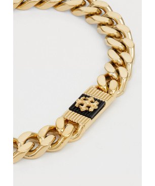 Pulsera GUESS Rebel Moon - Cadena de Eslabones Acero e IP Dorado y Placa Central con Flor de Lis sobre Negro  | JUMB05066JWYGBKS