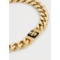 Pulsera GUESS Rebel Moon - Cadena de Eslabones Acero e IP Dorado y Placa Central con Flor de Lis sobre Negro  | JUMB05066JWYGBKS