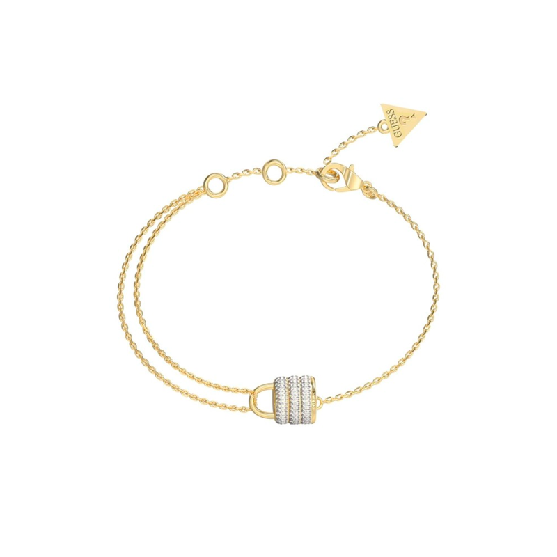 Pulsera GUESS My Secret Para Mujer - Doble Cadena de Acero IP Dorado y Candado Cubierto con Pedrería | JUBB05418JWYGS