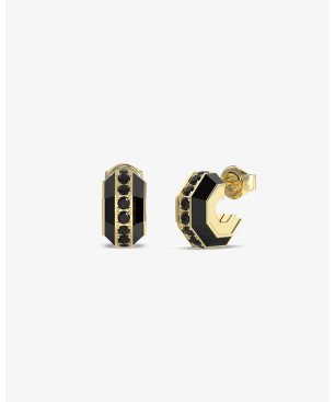 Pendientes GUESS Exagon Para Hombre - Mini aros de Acero IP Dorado y Lacado en Negro con Forma Hexagonal | JUME05088JWYGT-U