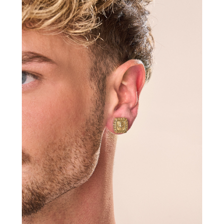 Pendientes GUESS Lion King Para Hombre - Acero IP Dorado con Cabeza de León en Relieve | JUME05010JWYGT-U