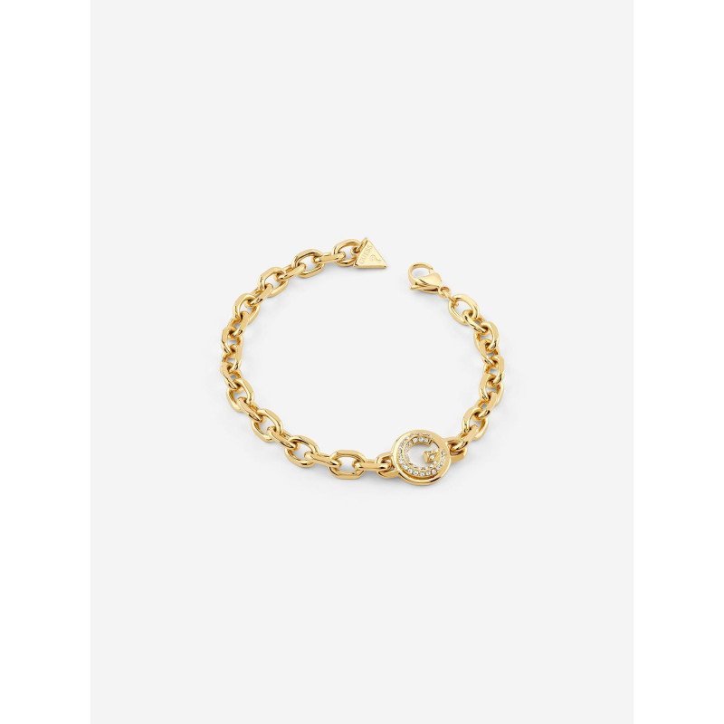 Pulsera GUESS G Crystal Para Mujer - Acero IP Dorado con Colgante G Cubierto de Piedras Sobre Fondo Madreperla | JUBB05438JWYGS