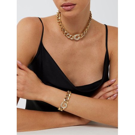 Pulsera GUESS G Crystal Para Mujer - Cadena Gruesa de Acero IP Dorado con G Cubierta de Pedrería | JUBB05433JWYGS