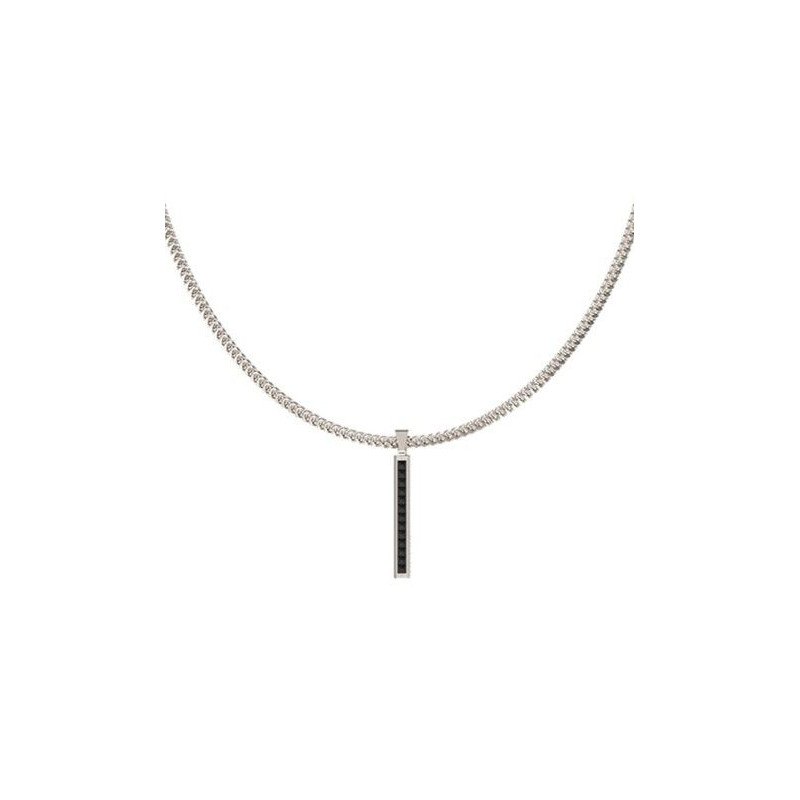 Collar GUESS Noir Para Hombre - Cadena Trenzada de Acero y Pieza Central con Piedras en Negro | JUMN05098JWSTT-U
