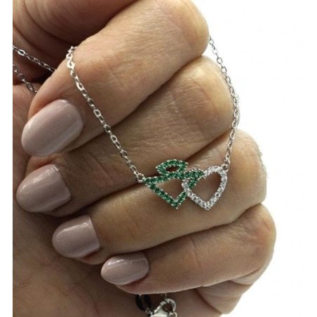 Collar AMOR Real Betis Balompié - Cadena y Colgante Entrelazado de Plata de Ley con Circonitas Brillantes | CJ1041A