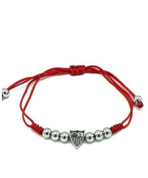 Pulsera Sevilla F. C. Oficial - Macramé Rojo Ajustable con Adornos y Escudo de Acero | CJ5009A