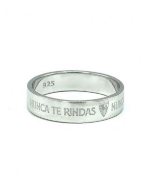 Anillo Sevilla F. C. Oficial - Talla 18 - Plata de Ley con Grabado Escudo y Frase "Nunca te Rindas" | CJ7003A18