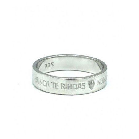 Anillo Sevilla F. C. Oficial - Talla 18 - Plata de Ley con Grabado Escudo y Frase "Nunca te Rindas" | CJ7003A18