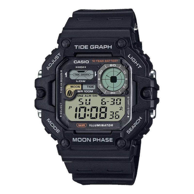 Reloj CASIO Digital Negro para Hombre Aventuras en el Mar – Gráfico de Mareas, Fases Lunares y Batería de 10 Años | 10 BAR Reloj CASIO Digital Negro para Hombre Aventuras en el Mar – Gráfico de Mareas, Fases Lunares y Batería de 10 Años | 10 BAR