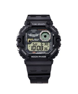Reloj CASIO Digital Negro para Hombre Aventuras en el Mar – Gráfico de Mareas, Fases Lunares y Batería de 10 Años | 10 BAR