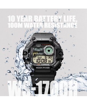 Reloj CASIO Digital Negro para Hombre Aventuras en el Mar – Gráfico de Mareas, Fases Lunares y Batería de 10 Años | 10 BAR