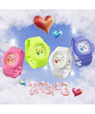 Reloj G-SHOCK BABY-G Esfera de Colores y Bisel Verde Lima/Amarillo Neón – Corazones Dinámicos | 10 BAR | Analógico| BGA-10-3AER
