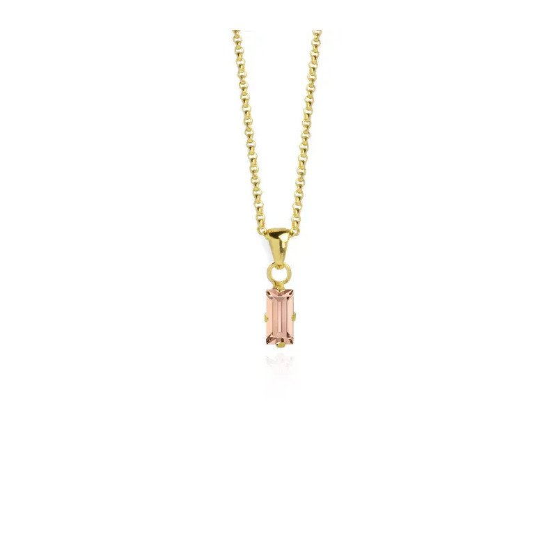 Collar VICTORIA CRUZ Macedonia Para Mujer - Rectángulo de Cristal en Plata de Ley - Light Peach - Baño Oro 18KT | A3662-63DG