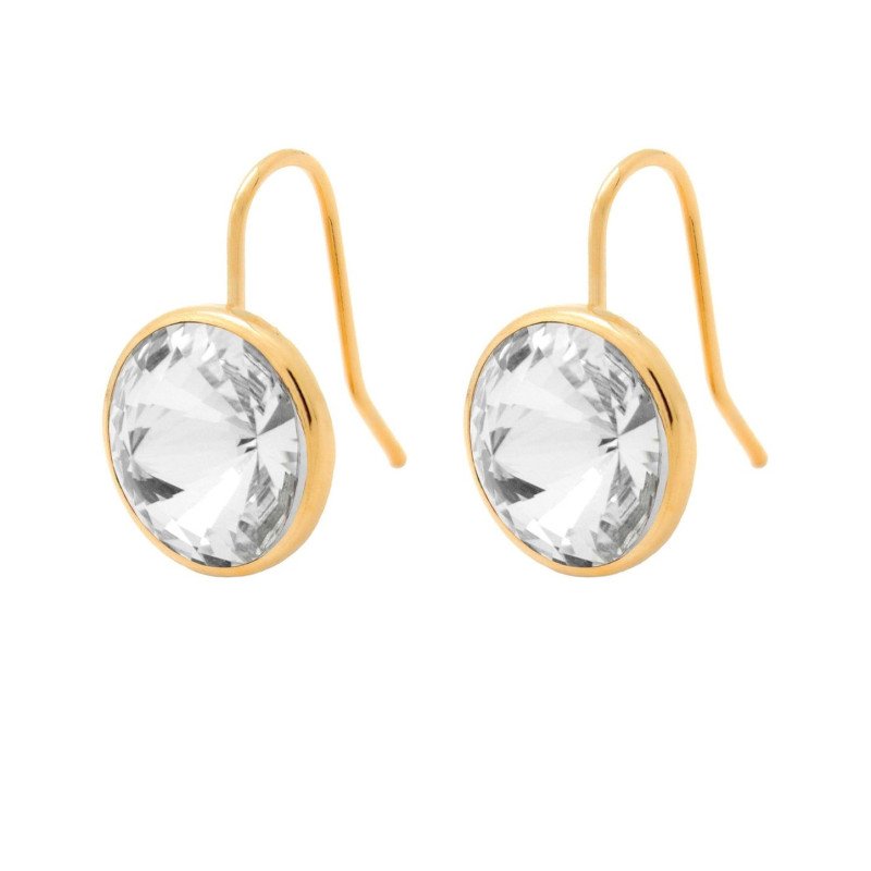 Pendientes VICTORIA CRUZ Basic Para Mujer - Ganchos Cortos con Cristal en Plata (15mm) - Baño en Oro 18KT | A2404-07DT