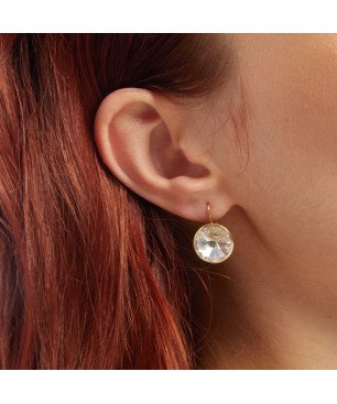 Pendientes VICTORIA CRUZ Basic Para Mujer - Ganchos Cortos con Cristal en Plata (15mm) - Baño en Oro 18KT | A2404-07DT