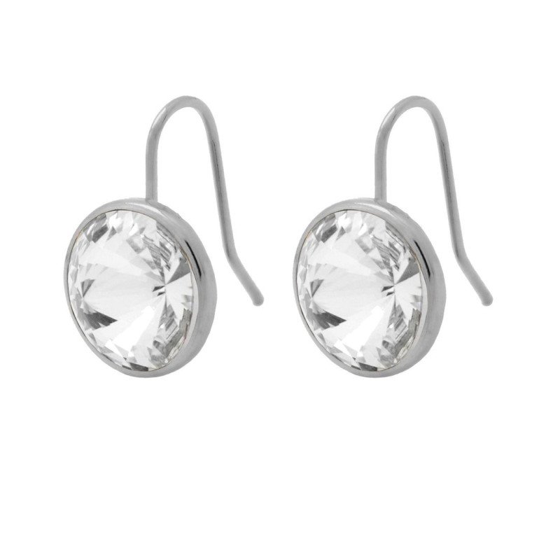 Pendientes VICTORIA CRUZ Basic Para Mujer - Ganchos Cortos con Cristal en Plata (15mm) - Baño en Rodio | A2404-07HT