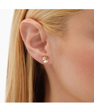 Pendientes VICTORIA CRUZ Basic Para Mujer - Cristal y Plata de Ley en Forma de Círculo (15mm) - Baño en Oro 18KT | A2520-07DT
