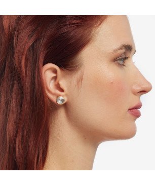 Pendientes VICTORIA CRUZ Basic Para Mujer - Cristal y Plata de Ley en Forma de Círculo (15mm) - Baño en Oro 18KT | A2520-07DT