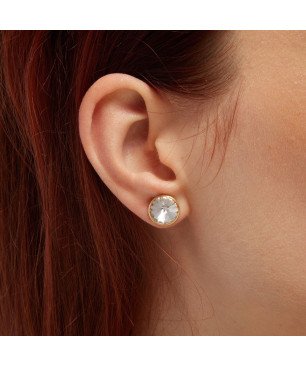 Pendientes VICTORIA CRUZ Basic Para Mujer - Cristal y Plata de Ley en Forma de Círculo (15mm) - Baño en Oro 18KT | A2520-07DT