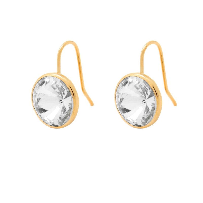 Pendientes VICTORIA CRUZ Basic Para Mujer - Ganchos Cortos con Cristal en Plata (11,5mm) - Baño en Oro 18KT | A2521-07DT