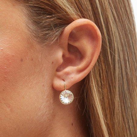 Pendientes VICTORIA CRUZ Basic Para Mujer - Ganchos Cortos con Cristal en Plata (11,5mm) - Baño en Oro 18KT | A2521-07DT