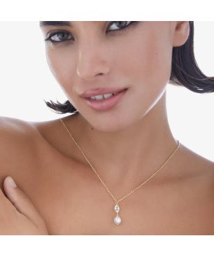 Collar Corto VICTORIA CRUZ Purpose Para Mujer - Perla Barroca y Cristal en Plata de Ley - Baño Oro 18KT | A4653-07DG