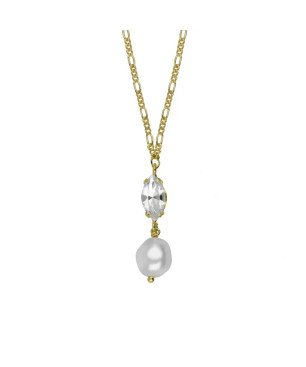 Collar Corto VICTORIA CRUZ Purpose Para Mujer - Perla Barroca y Cristal en Plata de Ley - Baño Oro 18KT | A4653-07DG