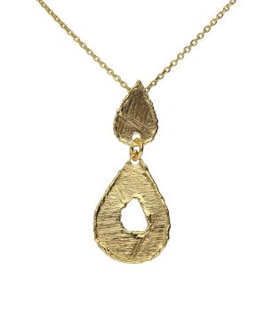 Collar Corto VICTORIA CRUZ Alaska Para Mujer - Lágrima con Textura en Plata de Ley - Baño en Oro 18KT | A5586-DG