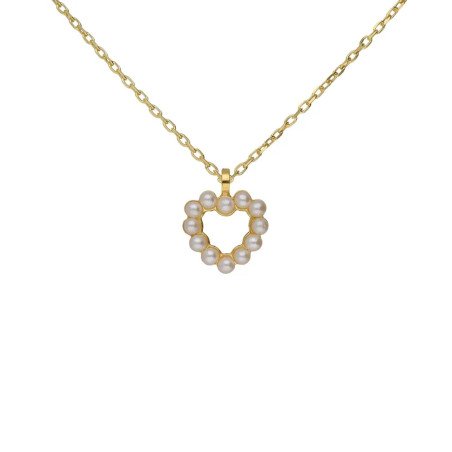 Collar Corto VICTORIA CRUZ Sera Para Mujer - Corazón con Perlas en Plata de Ley - Baño en Oro 18KT | A5575-00DG