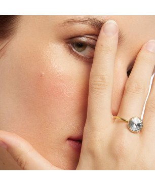 Anillo VICTORIA CRUZ Basic Para Mujer (11,5mm) -  Anillo Ajustable de Cristal y Plata de Ley - Baño en Oro 18KT | A2522-07DA