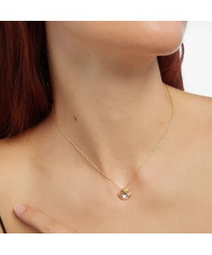 Collar Corto VICTORIA CRUZ Basic Para Mujer - Cristal y Plata de Ley en forma de Círculo (11,5mm) - Baño Oro 18KT | A2809-07DG