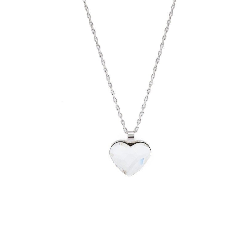 Collar Corto VICTORIA CRUZ Cuore Para Mujer - Corazón Grande de Cristal y Plata de Ley - Baño en Rodio | A3000-07HG