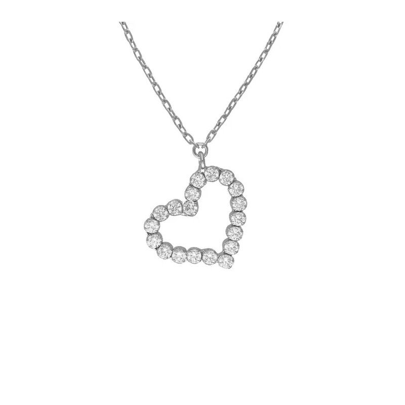 Collar VICTORIA CRUZ El Gesto Para Mujer - Corazón Irregular con Cristales Riviere en Plata de Ley - Baño Rodio | A5350-HG