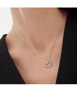 Collar VICTORIA CRUZ El Gesto Para Mujer - Corazón Irregular con Cristales Riviere en Plata de Ley - Baño Rodio | A5350-HG
