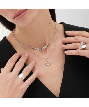 Collar VICTORIA CRUZ El Gesto Para Mujer - Corazón Irregular con Cristales Riviere en Plata de Ley - Baño Rodio | A5350-HG